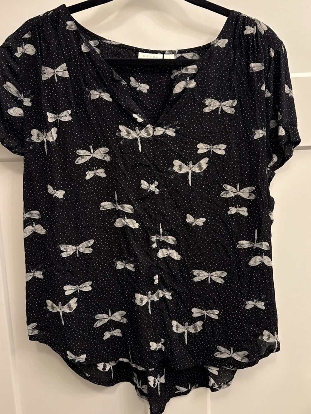 hinge Black Dragonfly Dot Print V-Neck Blouse